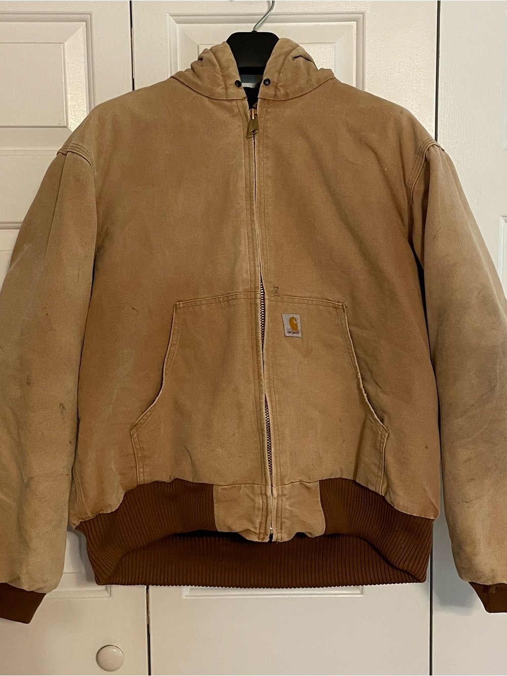 Carhartt Men's Tan Hooded Insulated Work Bomber Jacket